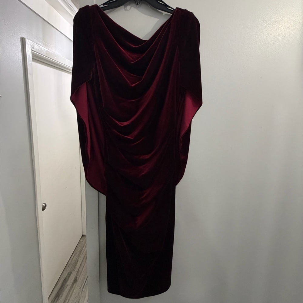 Betsy Adam Velvet Draped Dress in Burgundy